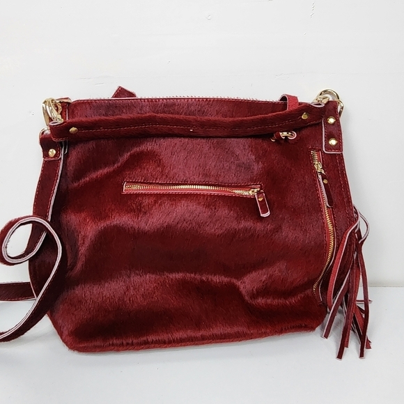 Red Leather Calf Hair Shoulder Bag. Native - Picture 2 of 4